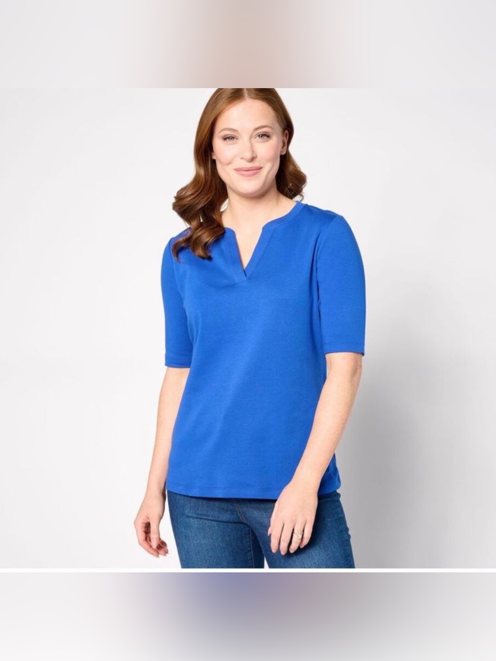 Isaac Mizrahi Live Women Top Plus Size 1X  Essentials Pima Cotton Blue T-shirt
